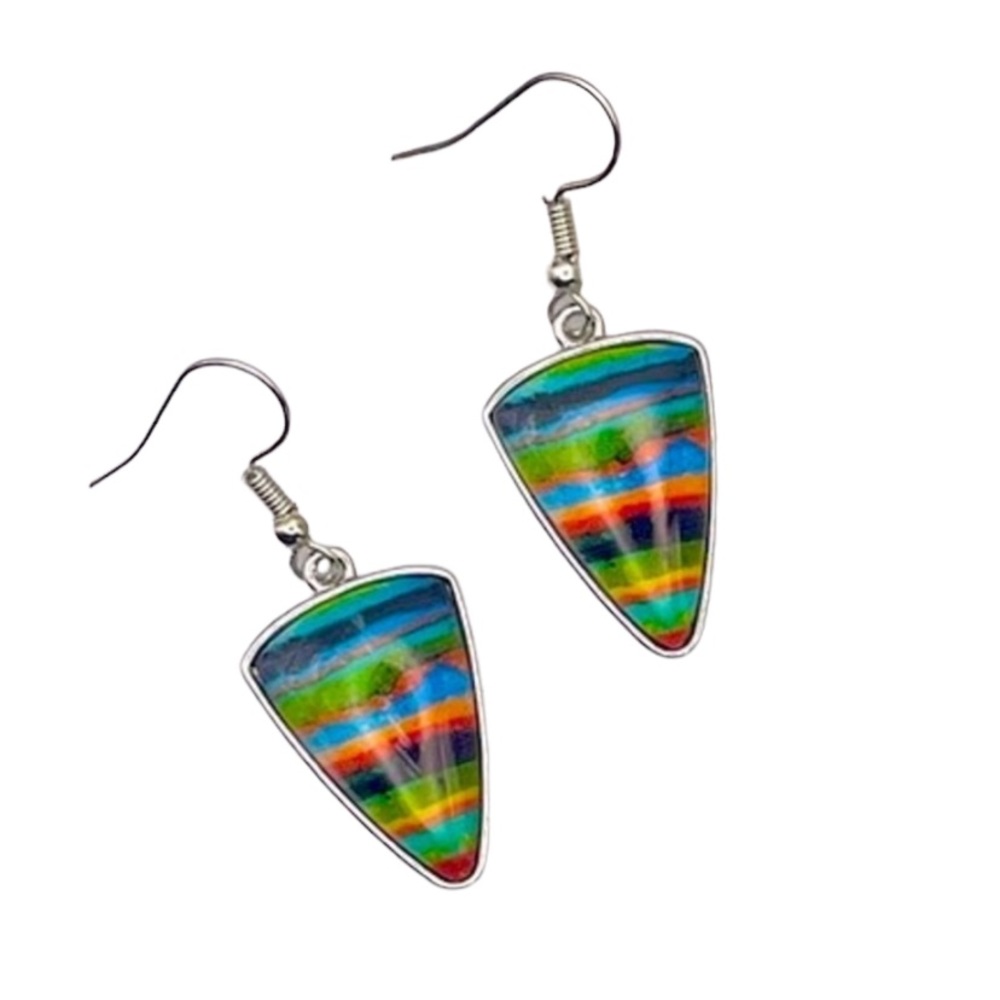 Boho Multicolored Striped Triangle Drop Earrings